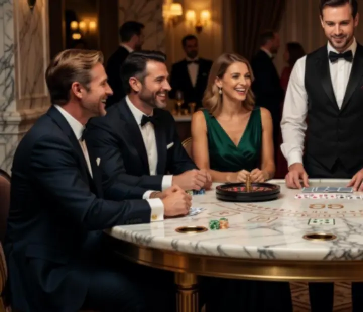 Stół do blackjacka i ruletki podczas eleganckiego eventu