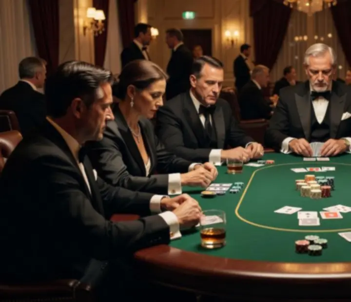 Goście podczas eleganckiego wieczoru pokerowego w firmowej przestrzeni
